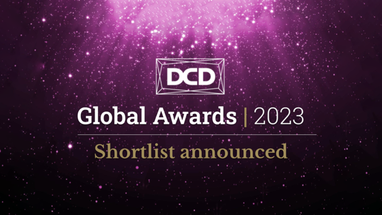 DCD Global Awards 2023 banner with text "Shortlist announced" on a purple background with shining lights.