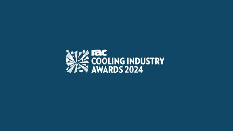 Logo for the RAC Cooling Industry Awards 2024 on a blue background.
