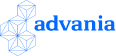 The Advania logo features a geometric design of blue interconnected cubes on the left and the word "advania" in lowercase blue text on the right, reflecting their commitment to sustainable data centers.