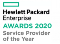 Hewlett Packard Enterprise Awards 2020, Service Provider of the Year logo, celebrating excellence in sustainable data centers.