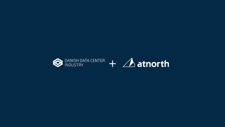 Logos of Danish Data Center Industry and atnorth on a dark blue background.