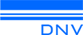 Logo of DNV with two blue horizontal lines above the initials "DNV" in bold, blue letters.