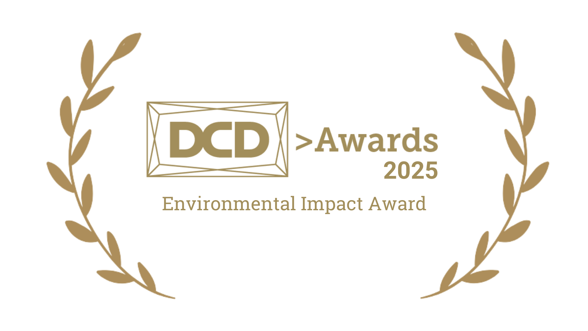 DCD Awards 2025 Environmental Impact Award logo with laurel branches on both sides.