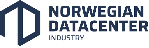 Logo for Norwegian Datacenter Industry, featuring a geometric hexagon symbol on the left and the organization's name in bold uppercase text on the right.