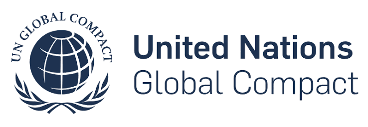 United Nations Global Compact logo with a globe and laurel leaves on the left and the organization name in bold text on the right.